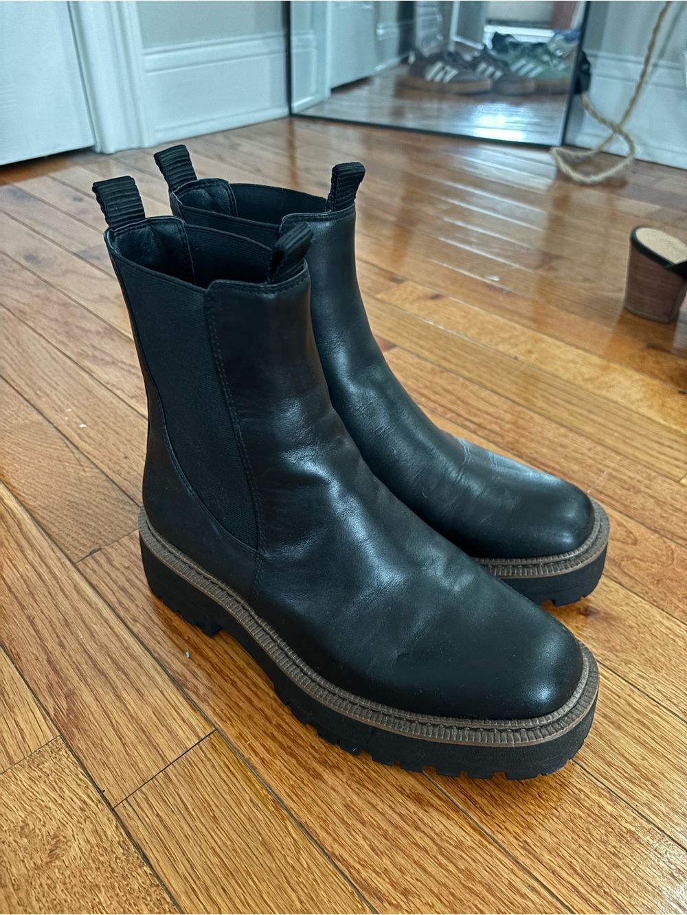 Black Chelsea Platform Boots - Women's Leather Ankle Boot